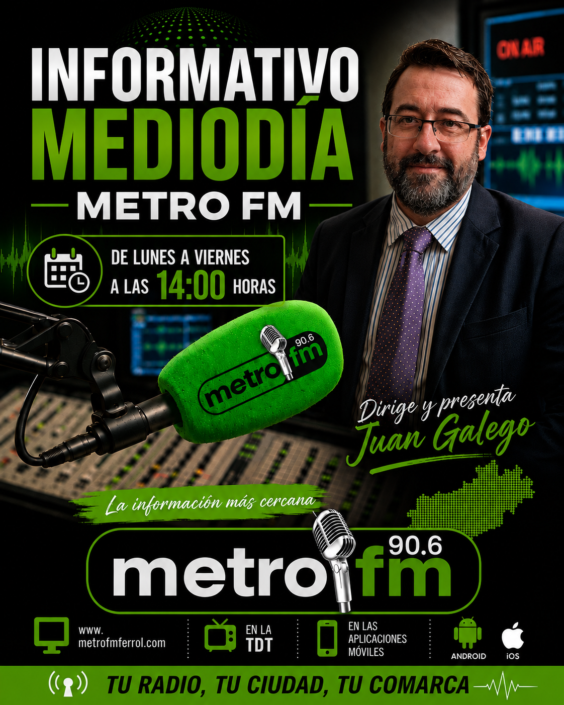Informativo Mediodía Metro FM, con Juan Galego.

La actualidad informativa de Ferrol y comarca, Eume y Ortegal

De lunes a viernes a las 14:00 h.